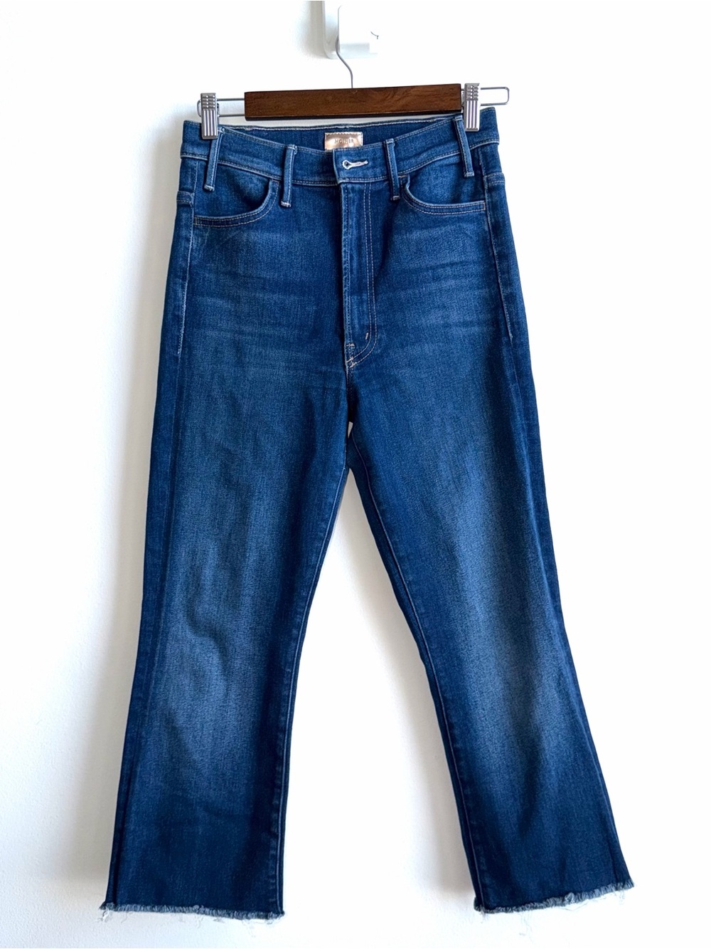 MOTHER The Hustler Ankle Fray Jeans Home Movies Blue High Rise Flare Size 26 ***
